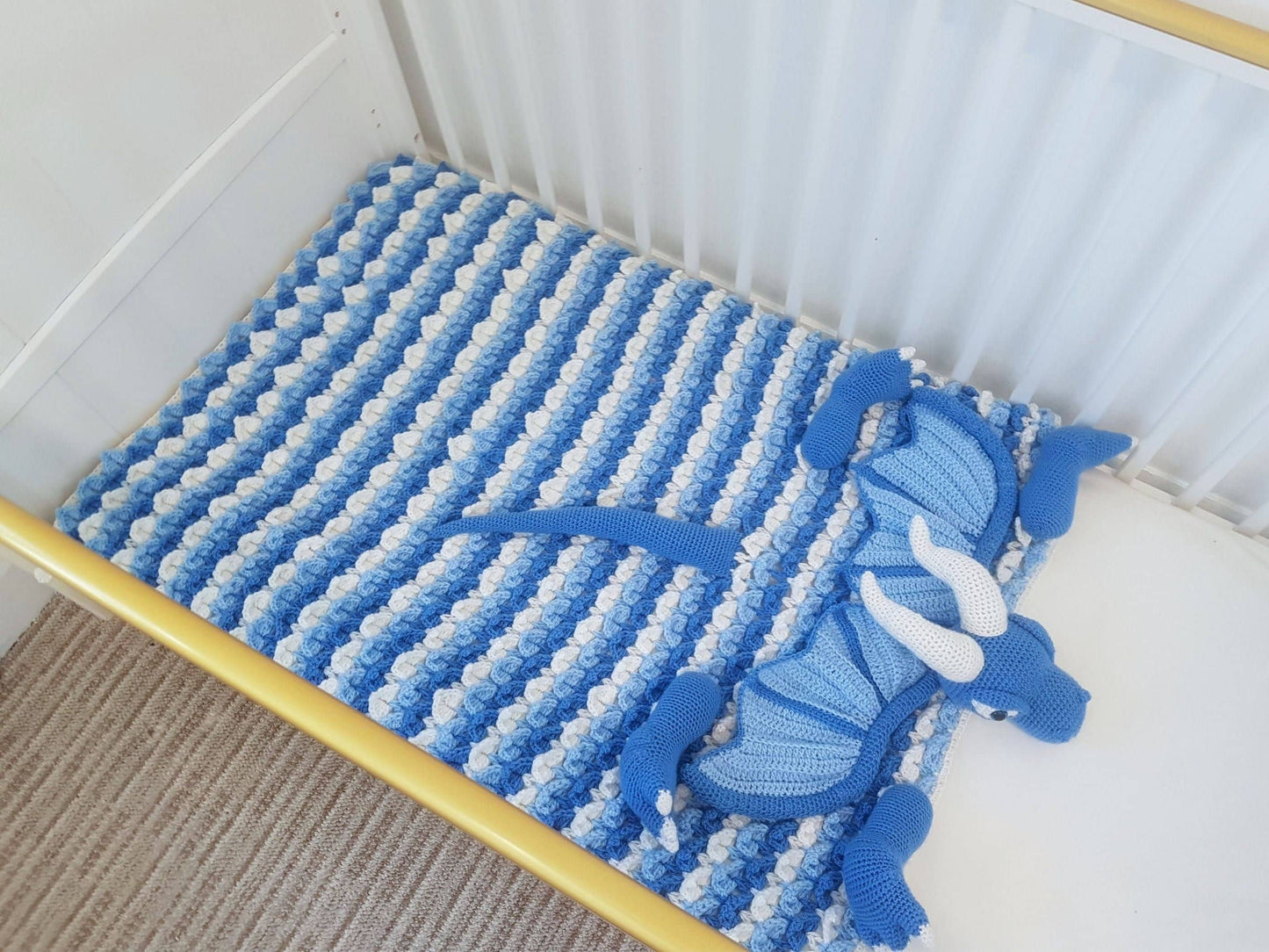 3in1 Ice Dragon Baby Blanket Crochet Pattern | Dragon Blanket Stroller Pram Toy Security Blanket Lovey Baby Shower Gift Boy Amigurumi Dragon