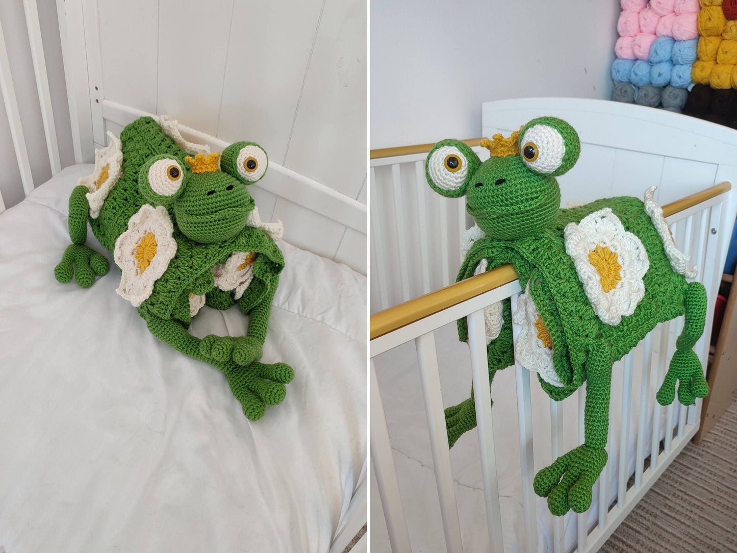 3in1 Jungle Frog Folding Baby Blanket Crochet Pattern | Pram Toy Blanket Lovey Frog Baby Shower Baby Gift Birthday Nursery Waterlily Afghan