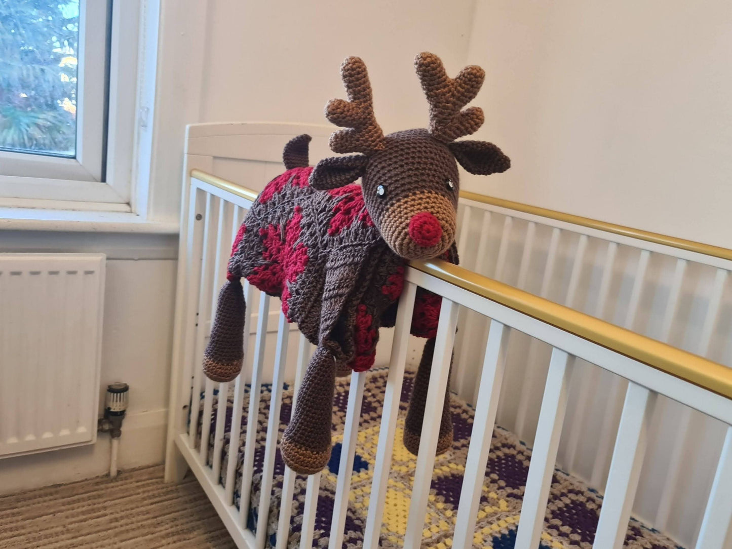 3in1 Festive Reindeer Folding Baby Blanket Crochet Pattern | Stroller Pram Toy Security Blanket Lovey Baby Shower Gift For Boy Girl Play mat