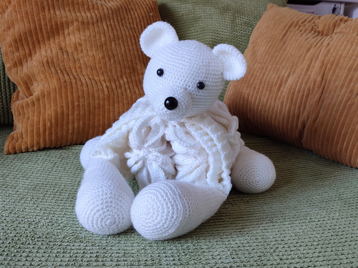 3in1 Polar Bear Folding Baby Blanket Crochet Pattern Pram Toy Blanket Lovey Teddy Bear Baby Shower Baby Gift Birthday Nursery Flower Afghan
