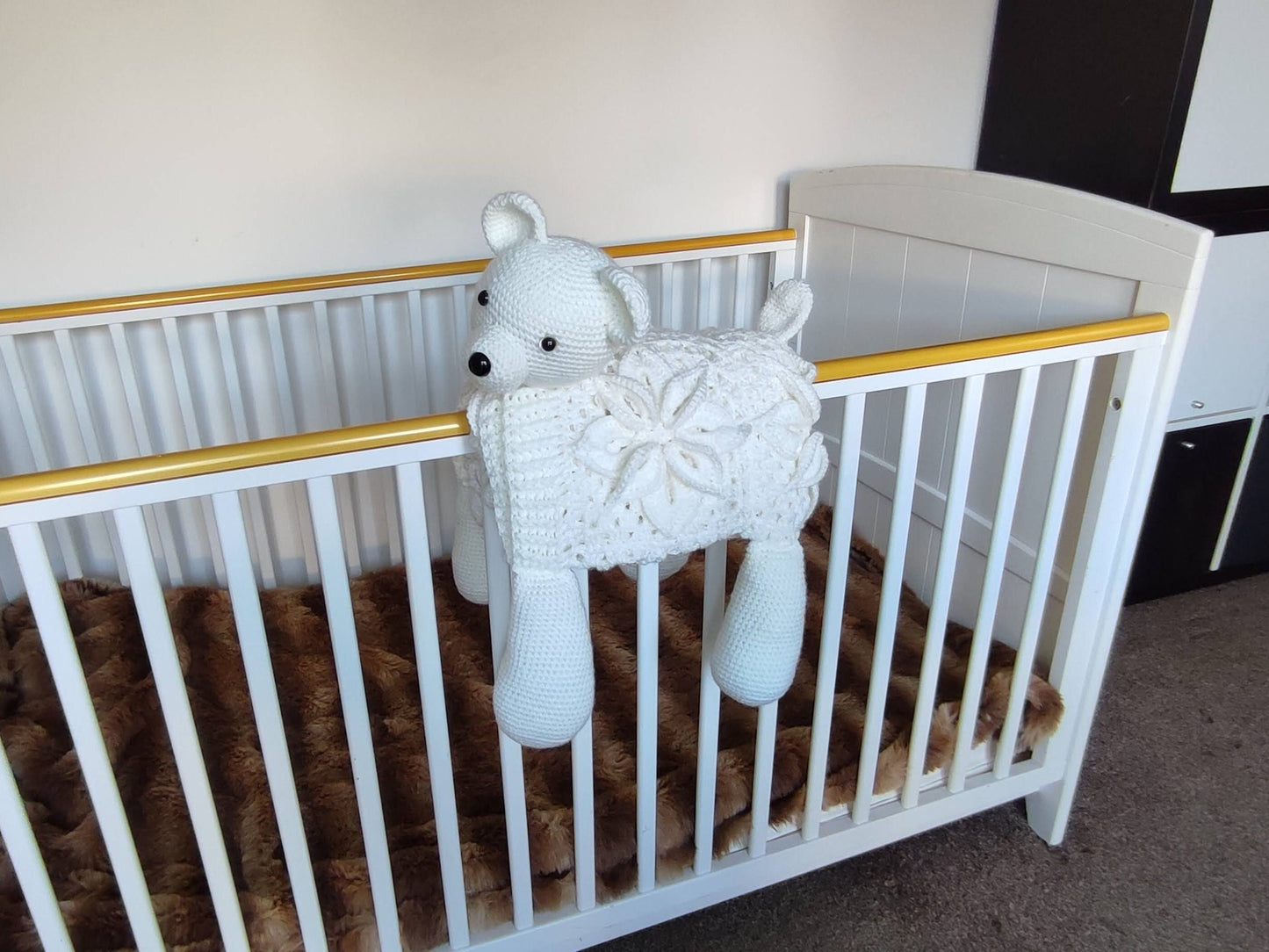 3in1 Polar Bear Folding Baby Blanket Crochet Pattern Pram Toy Blanket Lovey Teddy Bear Baby Shower Baby Gift Birthday Nursery Flower Afghan