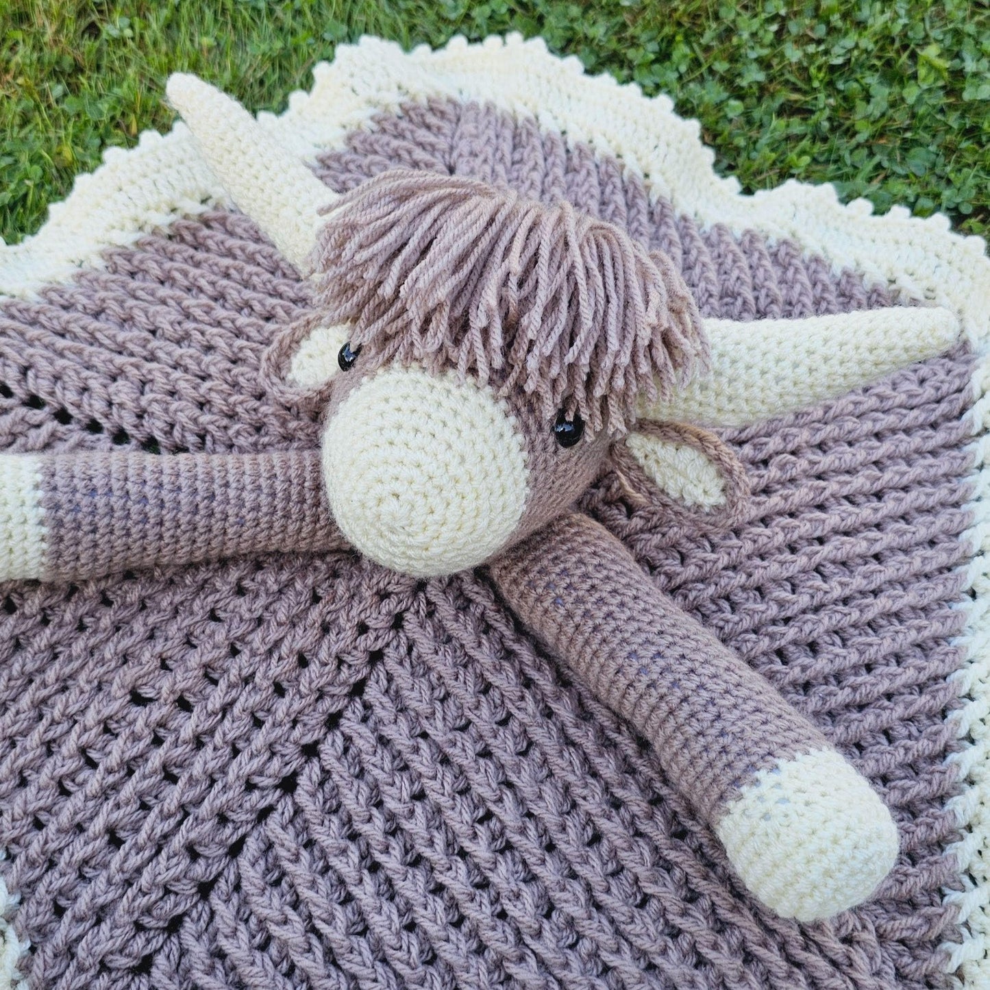 Highland Cow Baby Lovey Blanket Crochet Pattern | Scottish Cow Baby Shower Gift Farm Animals Cow Lovey Blankie For Baby Birthday Gift Baby