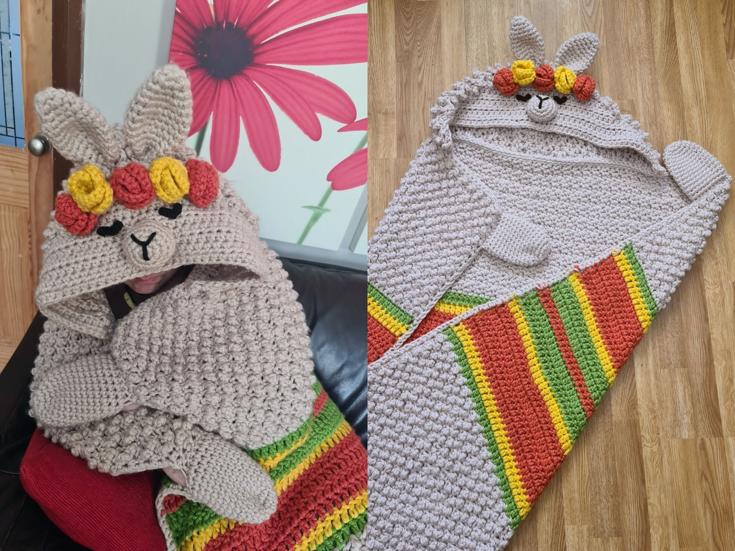 2in1 Hooded Llama Blanket Crochet Pattern | Kids Adults Llama Hooded Afghan | Wearable Blanket Christmas Birthday Gift Alpaca Blanket Throw