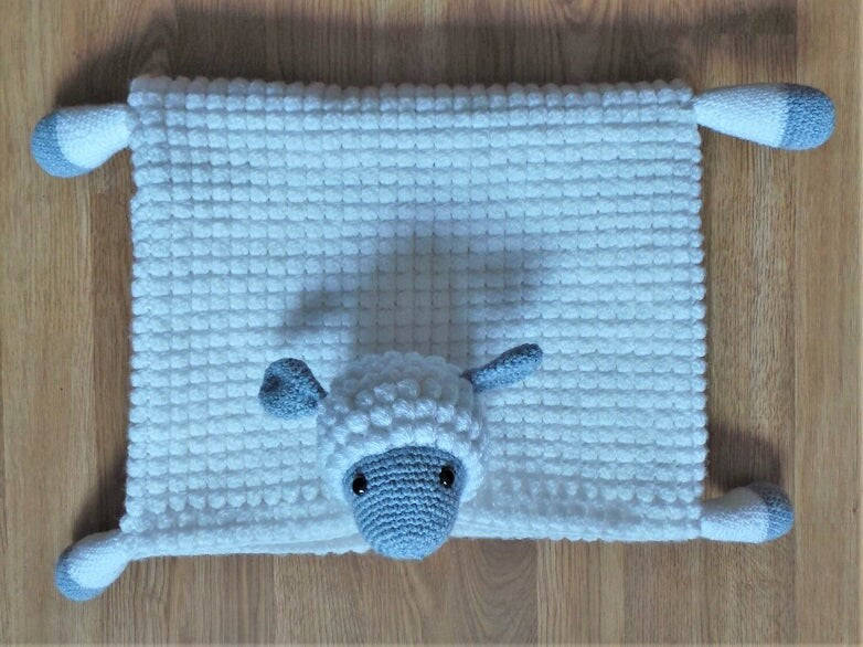 3in1 Cuddly Farm Sheep Folding Baby Blanket Crochet Pattern | Pram Toy Security Blanket Lovey | Lamb Baby Shower Gift For Boy & Girl Present