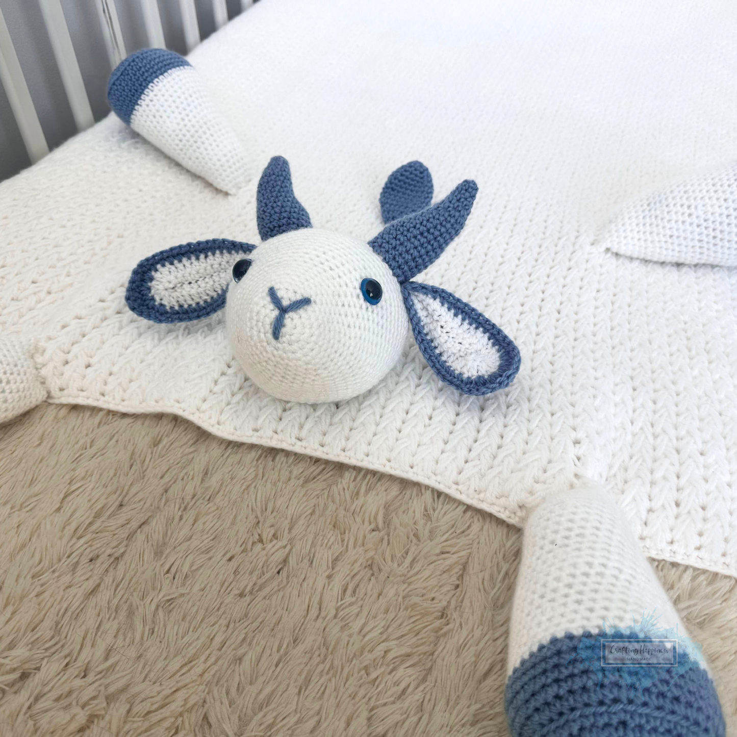 3in1 Farm Goat Folding Baby Blanket Crochet Pattern | Farm Animal Blanket Lovey Crochet Afghan Pram Toy Play Mat Baby Shower Gift Birthday