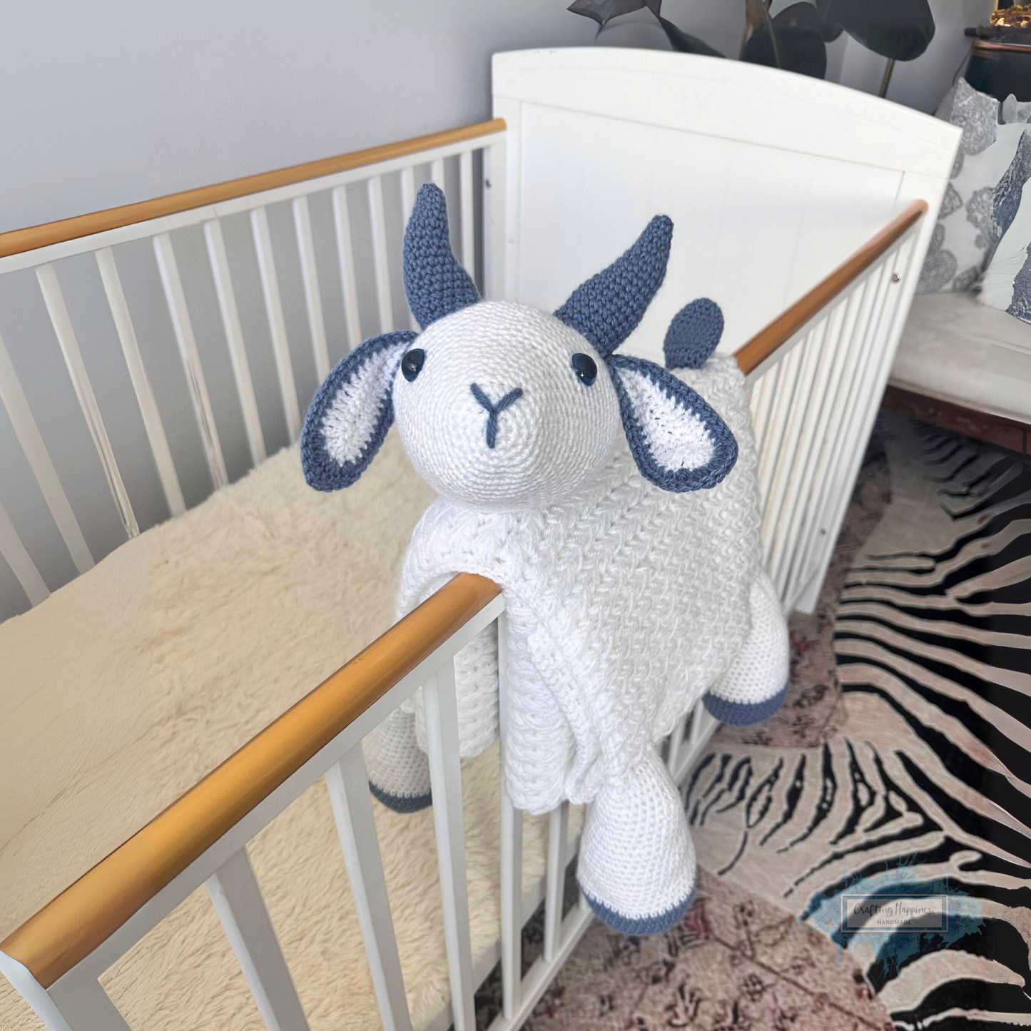 3in1 Farm Goat Folding Baby Blanket Crochet Pattern | Farm Animal Blanket Lovey Crochet Afghan Pram Toy Play Mat Baby Shower Gift Birthday