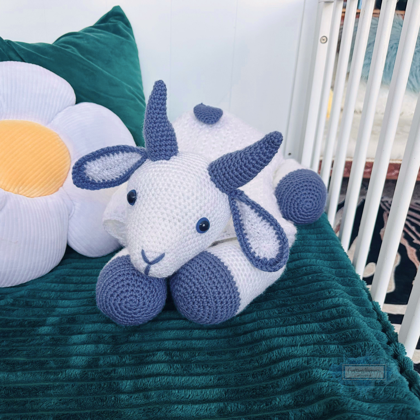 3in1 Farm Goat Folding Baby Blanket Crochet Pattern | Farm Animal Blanket Lovey Crochet Afghan Pram Toy Play Mat Baby Shower Gift Birthday