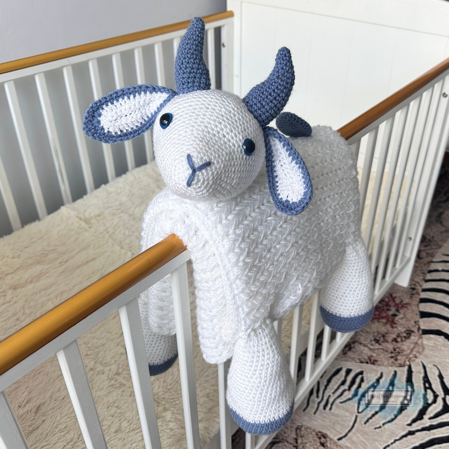 3in1 Farm Goat Folding Baby Blanket Crochet Pattern | Farm Animal Blanket Lovey Crochet Afghan Pram Toy Play Mat Baby Shower Gift Birthday