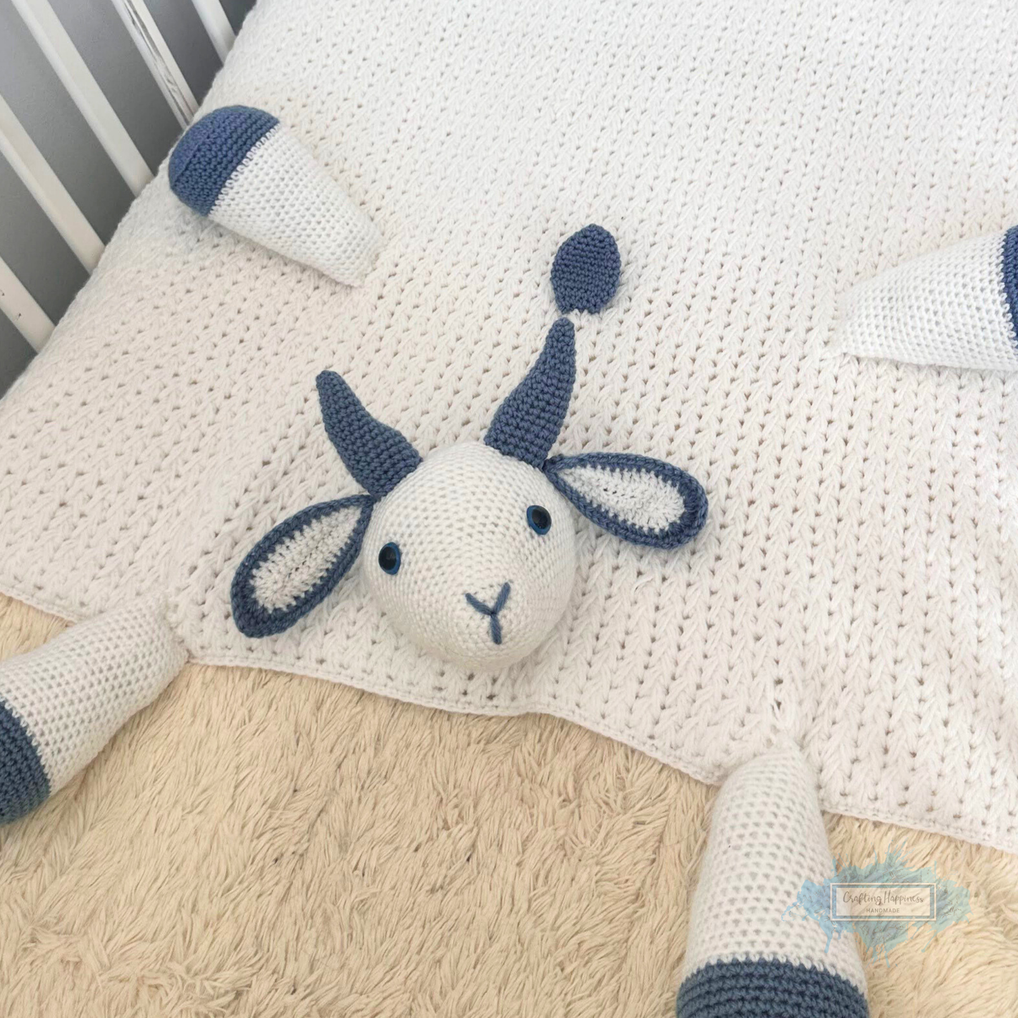 3in1 Farm Goat Folding Baby Blanket Crochet Pattern | Farm Animal Blanket Lovey Crochet Afghan Pram Toy Play Mat Baby Shower Gift Birthday