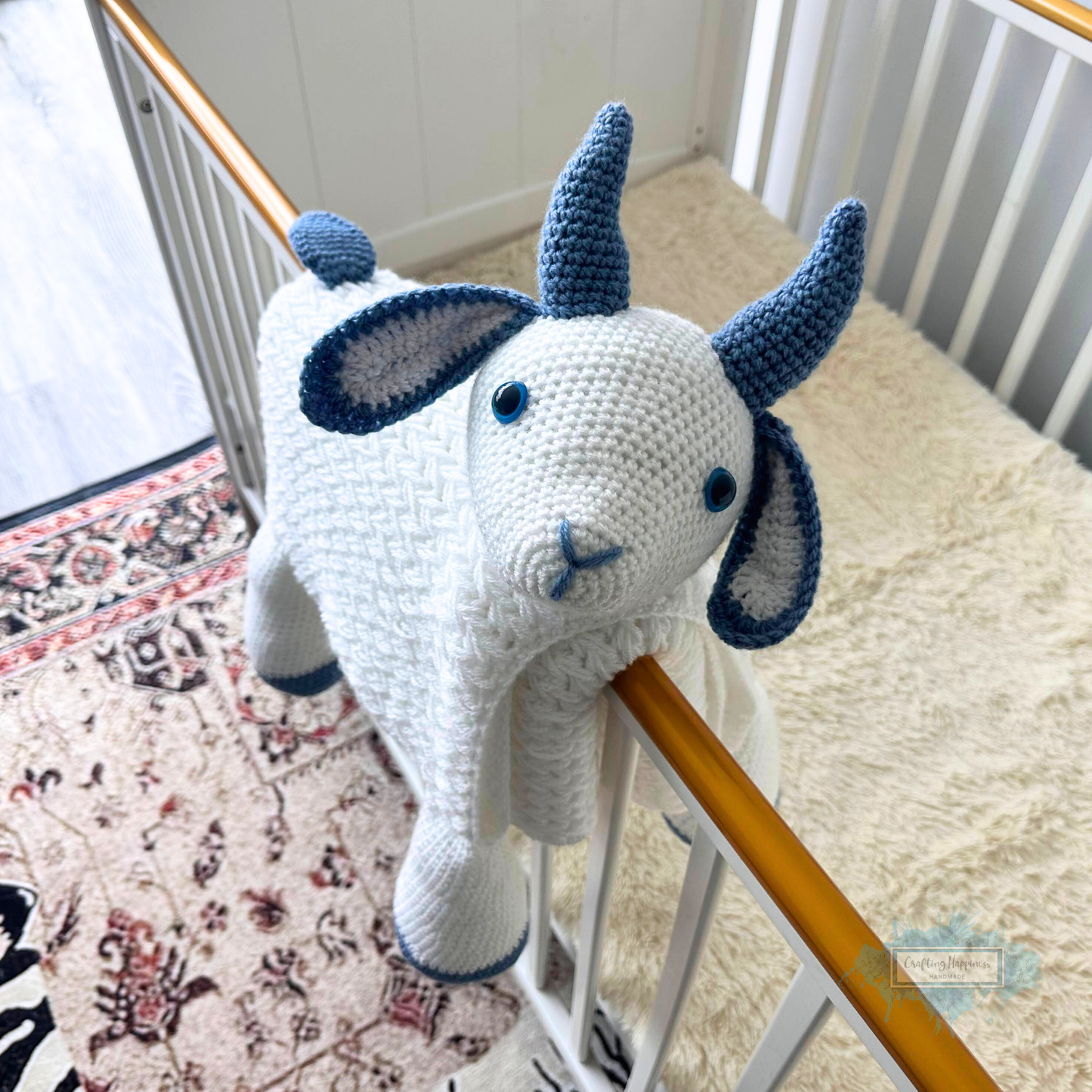 3in1 Farm Goat Folding Baby Blanket Crochet Pattern | Farm Animal Blanket Lovey Crochet Afghan Pram Toy Play Mat Baby Shower Gift Birthday