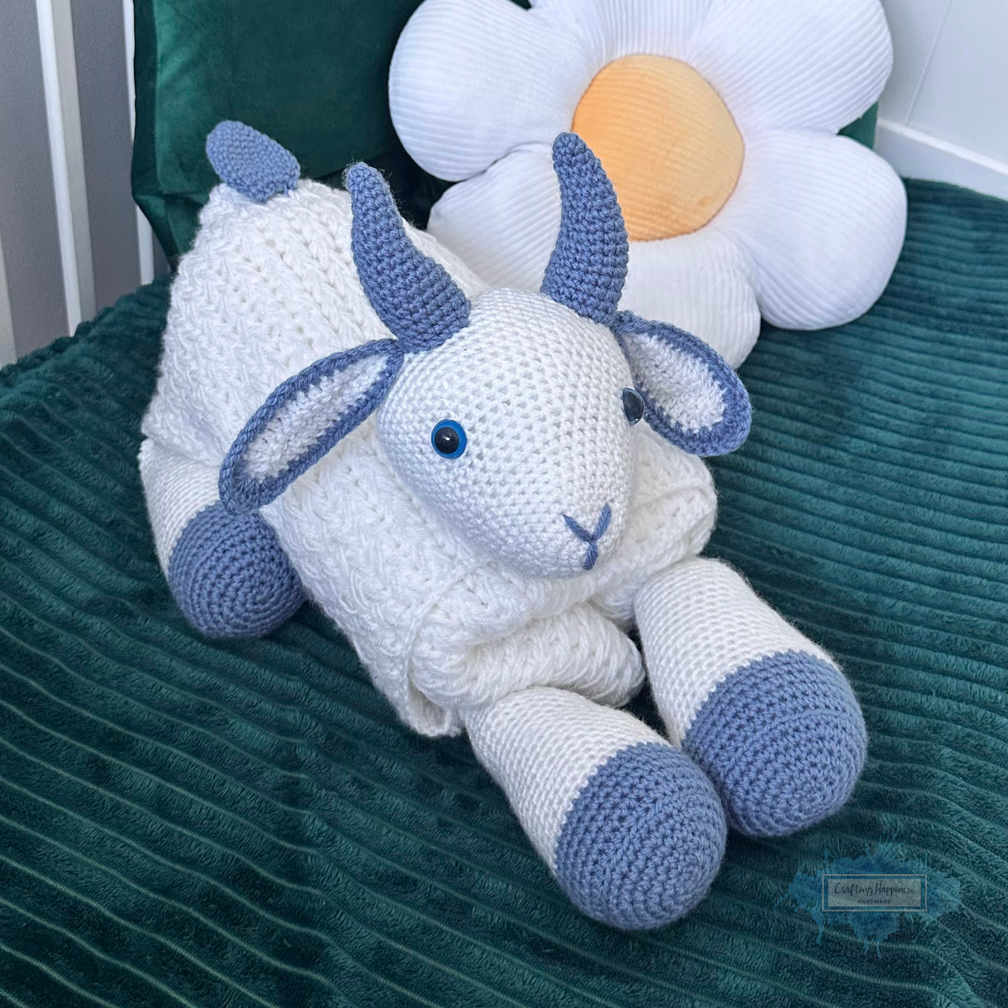 3in1 Farm Goat Folding Baby Blanket Crochet Pattern | Farm Animal Blanket Lovey Crochet Afghan Pram Toy Play Mat Baby Shower Gift Birthday