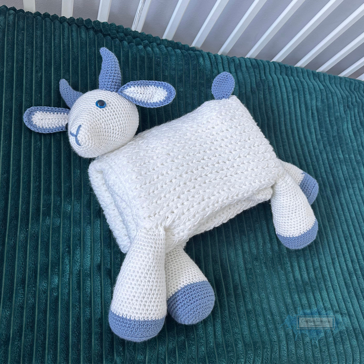 3in1 Farm Goat Folding Baby Blanket Crochet Pattern | Farm Animal Blanket Lovey Crochet Afghan Pram Toy Play Mat Baby Shower Gift Birthday
