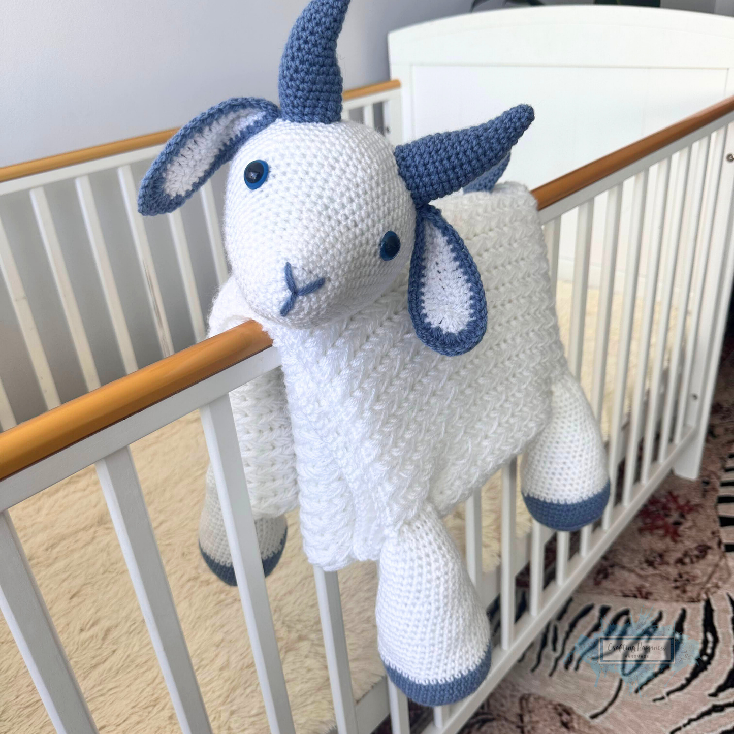 3in1 Farm Goat Folding Baby Blanket Crochet Pattern | Farm Animal Blanket Lovey Crochet Afghan Pram Toy Play Mat Baby Shower Gift Birthday