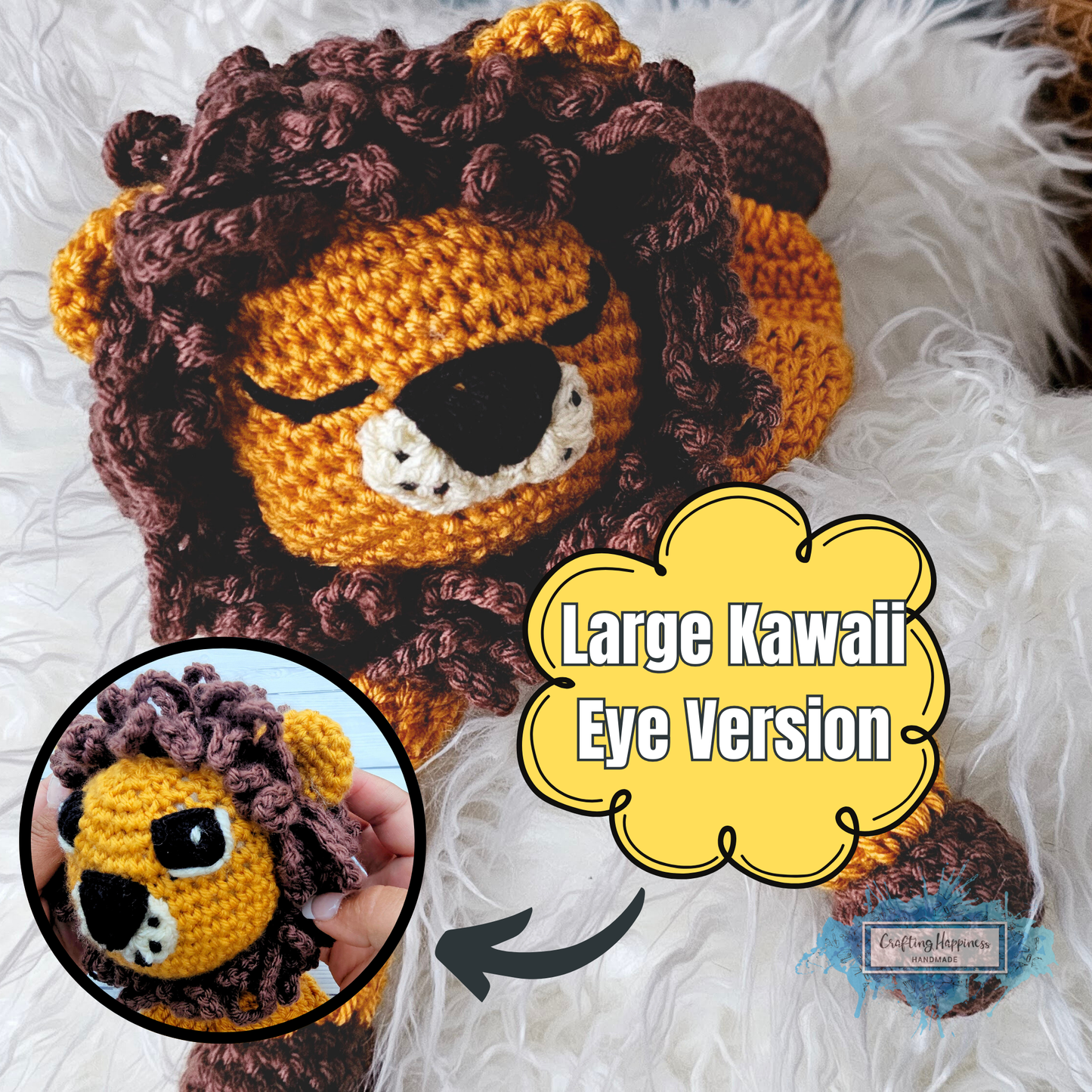 Crochet Lion Rag Doll Pattern - Kawaii Lion Cuddler - Sleepy & Open Eye Version - Soft Toy - Amigurumi Lion - Nursery Decor Baby Shower Gift