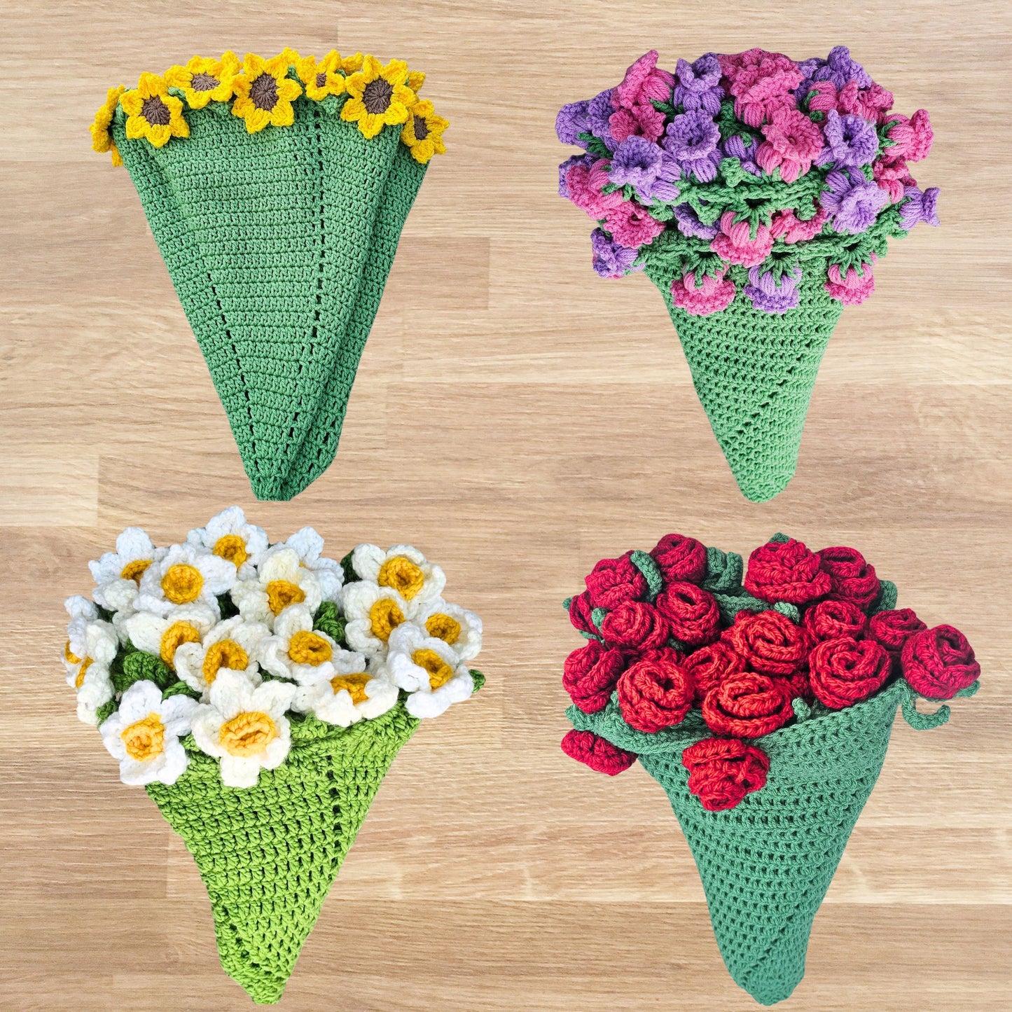 Bundle of 4 Flower Bouquet Blanket Crochet Patterns | Rose, Sunflower, Daffodil & Lily Afghan | Floral Baby Shower Mother's Day Gift Ideas