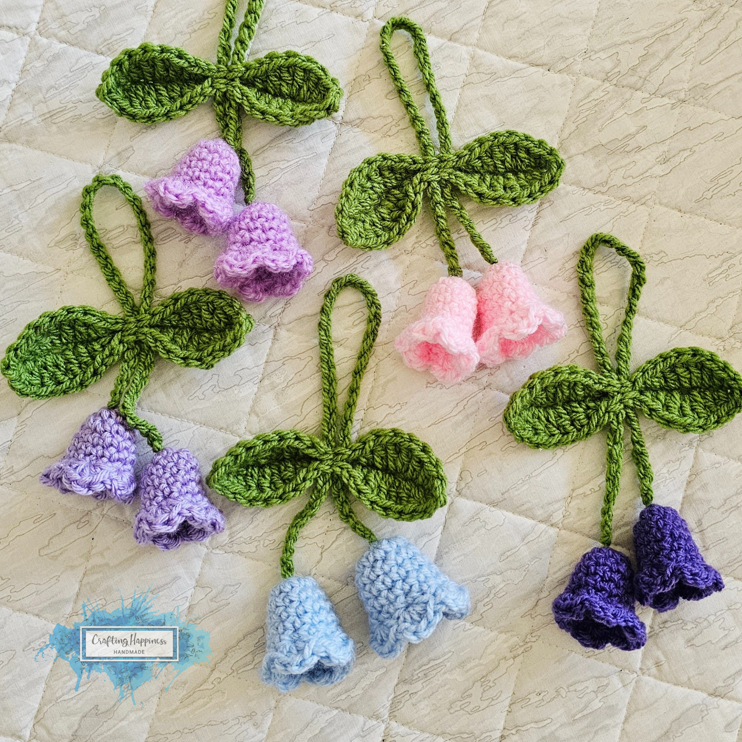 Lovely Flower Bloom Charms Car Hanging Crochet Patterns Bundle | For Her Bag Charm, Keychain, Bell Flower, Rose, Lily Of Valley, Calla Lily