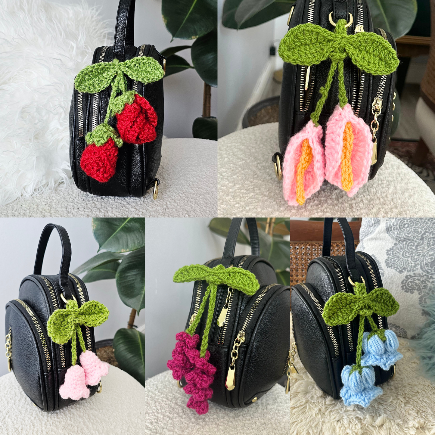 Lovely Flower Bloom Charms Car Hanging Crochet Patterns Bundle | For Her Bag Charm, Keychain, Bell Flower, Rose, Lily Of Valley, Calla Lily