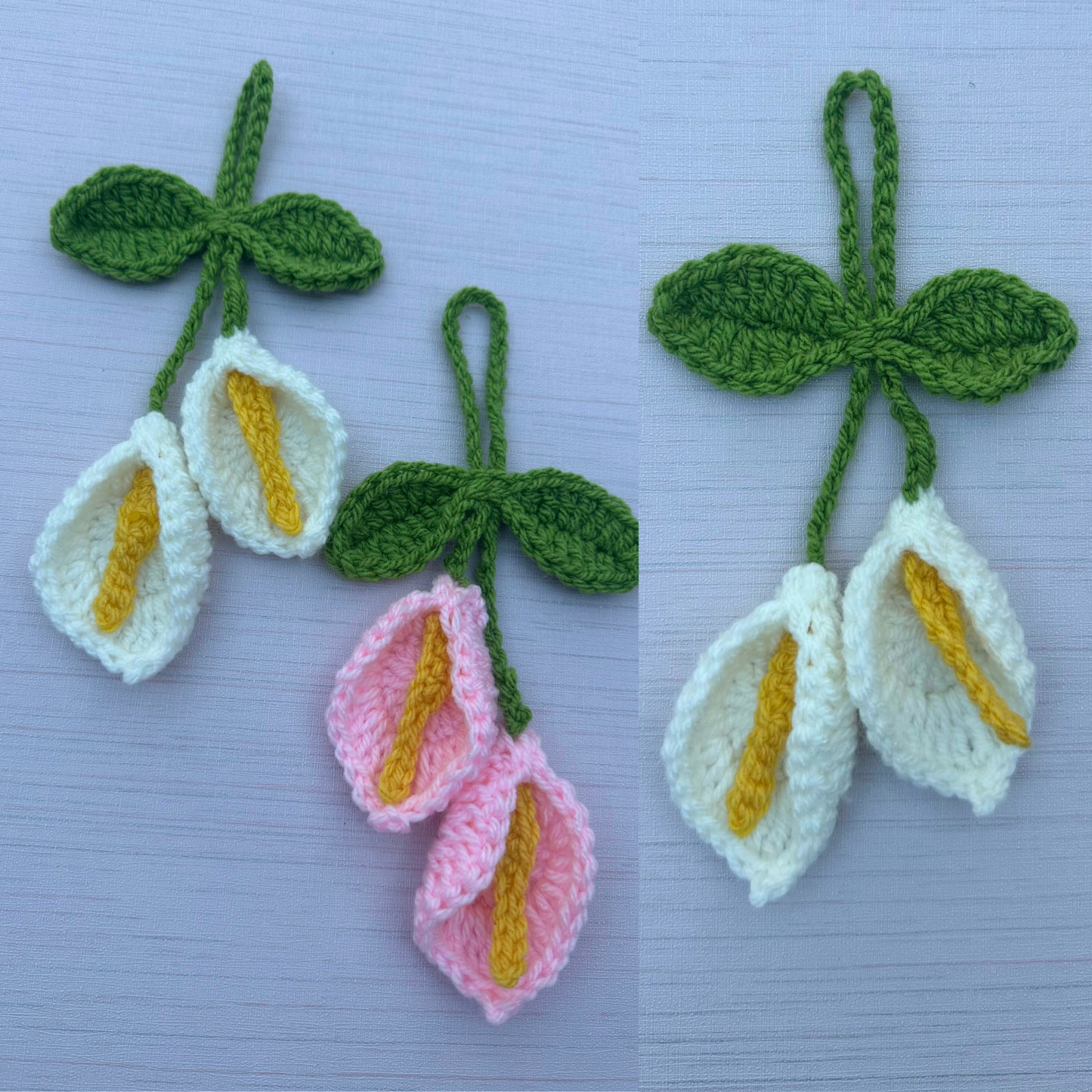 Lovely Flower Bloom Charms Car Hanging Crochet Patterns Bundle | For Her Bag Charm, Keychain, Bell Flower, Rose, Lily Of Valley, Calla Lily