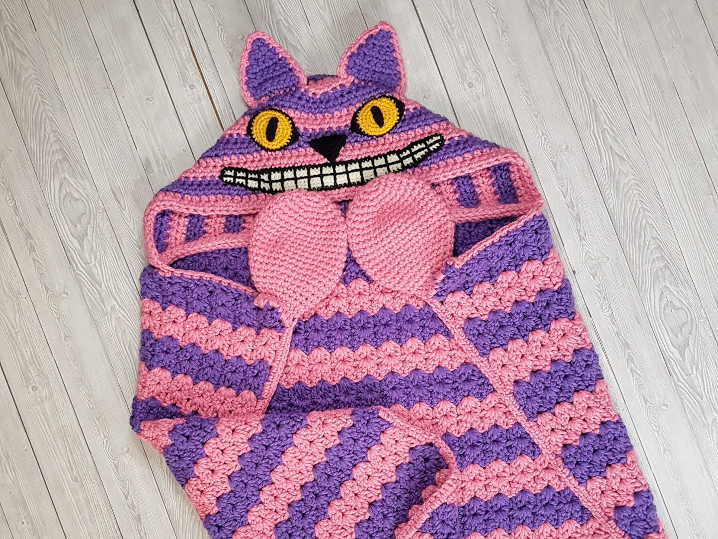 2 in 1 Hooded Cheshire Cat Blanket in Adult and Child Sizes CROCHET PATTERN Wearable Blanket Halloween Costume Birthday Gift Pink Cat Afghan