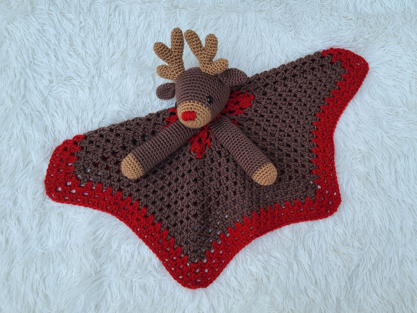 Rudolph Reindeer Baby Lovey Blanket Comforter Security Blanket Crochet Pattern - Baby Shower Gift Animal Lovey - Amigurumi Blankie For Baby