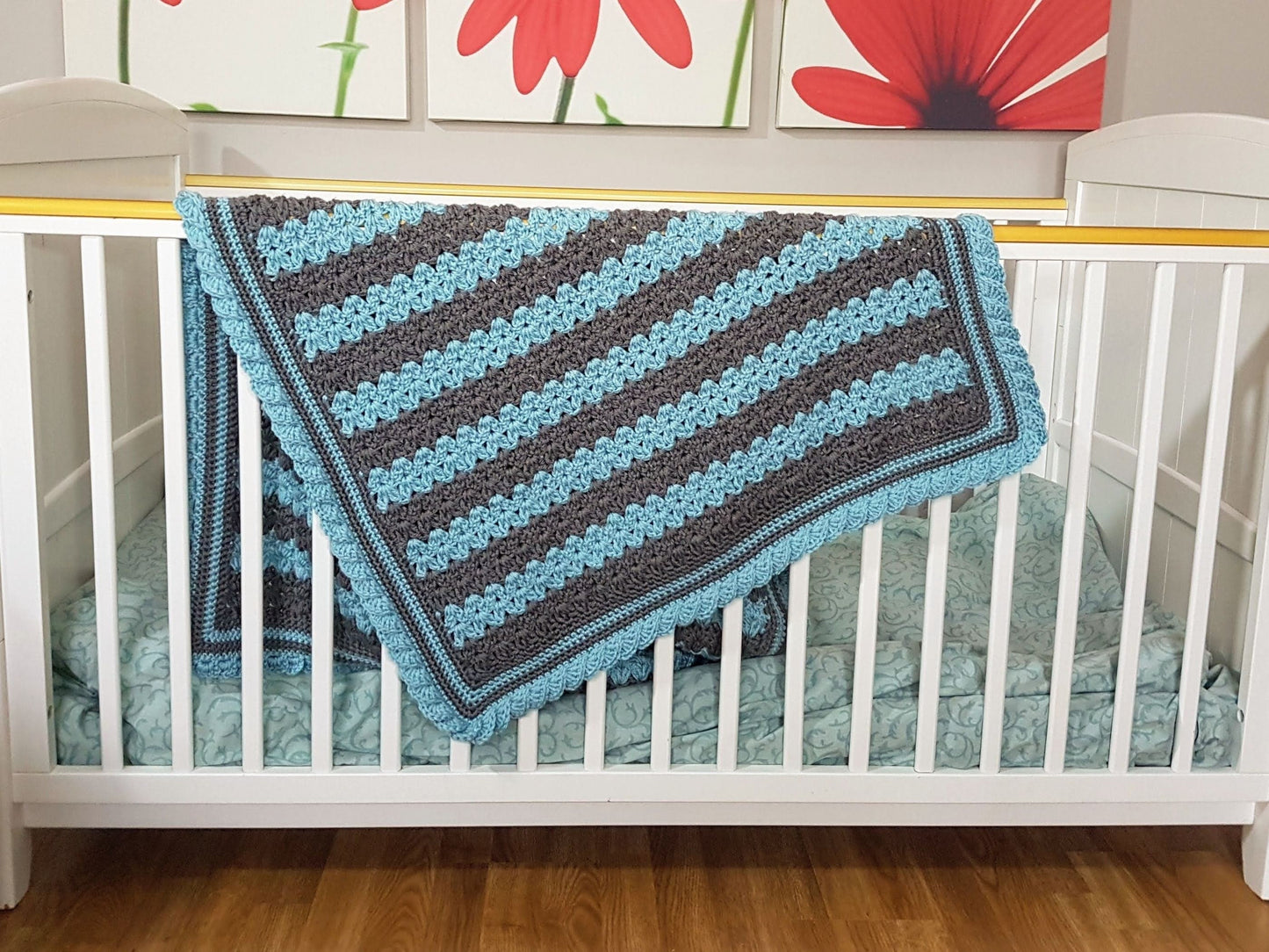 Stripes & Ruffles Baby Blanket Lapghan Crochet Pattern | Blue Blanket Baby Shower Gift Stripes Blanket Baby Gift Christmas Birthday Gift Boy