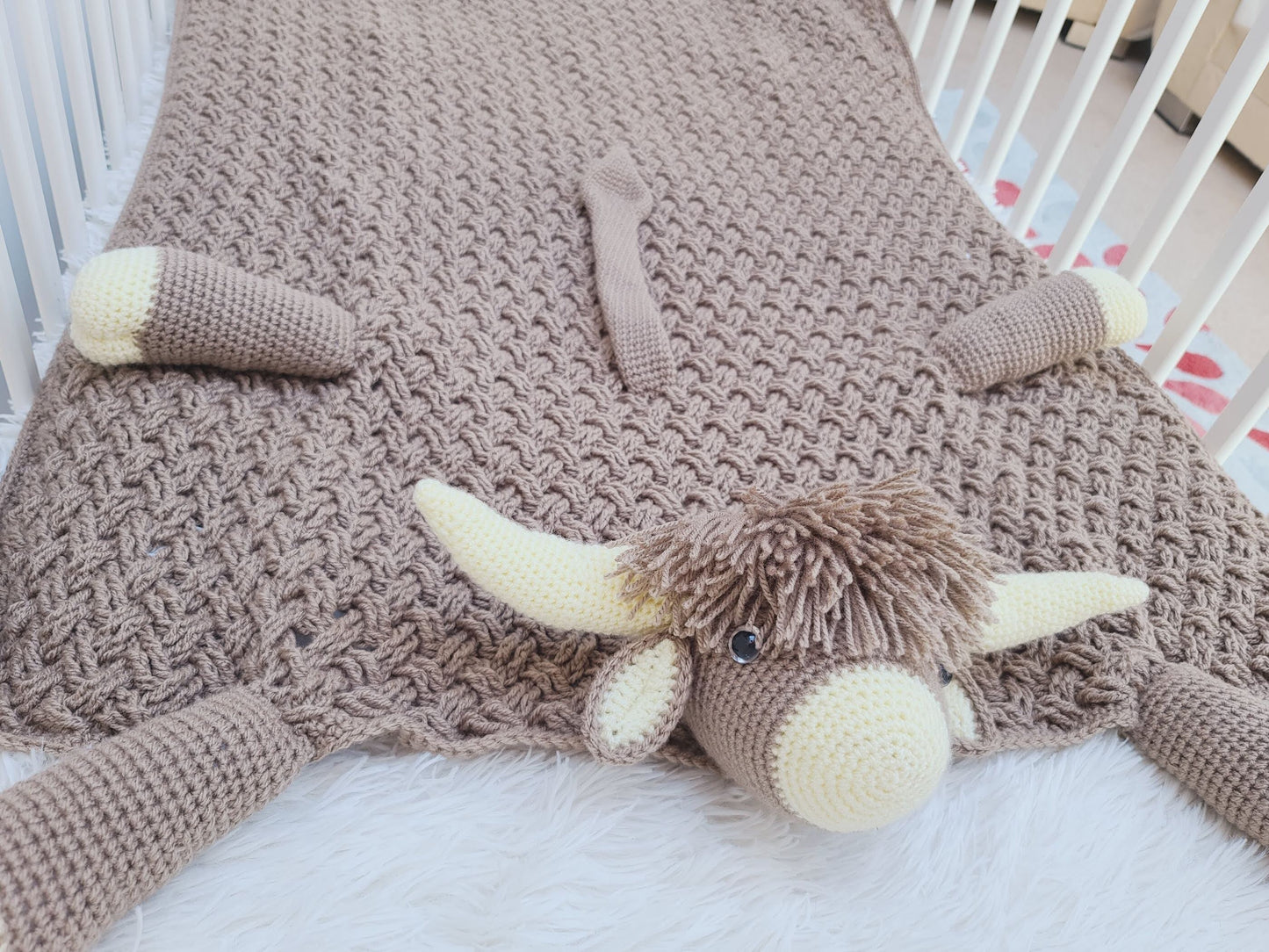 3in1 Highland Cow Folding Baby Blanket Crochet Pattern | Scottish Cow Blanket | Pram Crochet Blanket Toy Lovey | Baby Shower Gift | Birthday