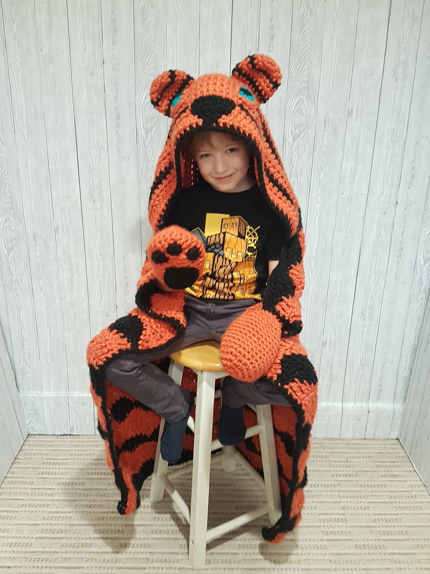 2in1 Safari Tiger Hooded Blanket Adult & Child Sizes CROCHET PATTERN | Animal Hooded Blanket | Wearable Blanket | Gift for Him Kids Blanket