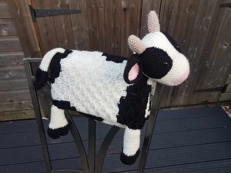 Cow Baby Blanket & Lovey Baby Shower Set CROCHET PATTERN Multipurpose Blanket Toy Play Mat Baby Security Blanket Stroller Cot Blanket Gift