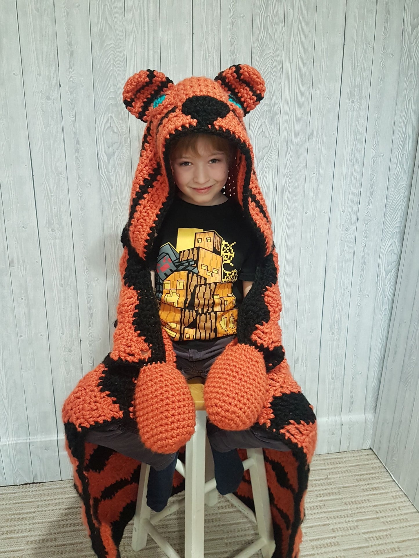 2in1 Safari Tiger Hooded Blanket Adult & Child Sizes CROCHET PATTERN | Animal Hooded Blanket | Wearable Blanket | Gift for Him Kids Blanket