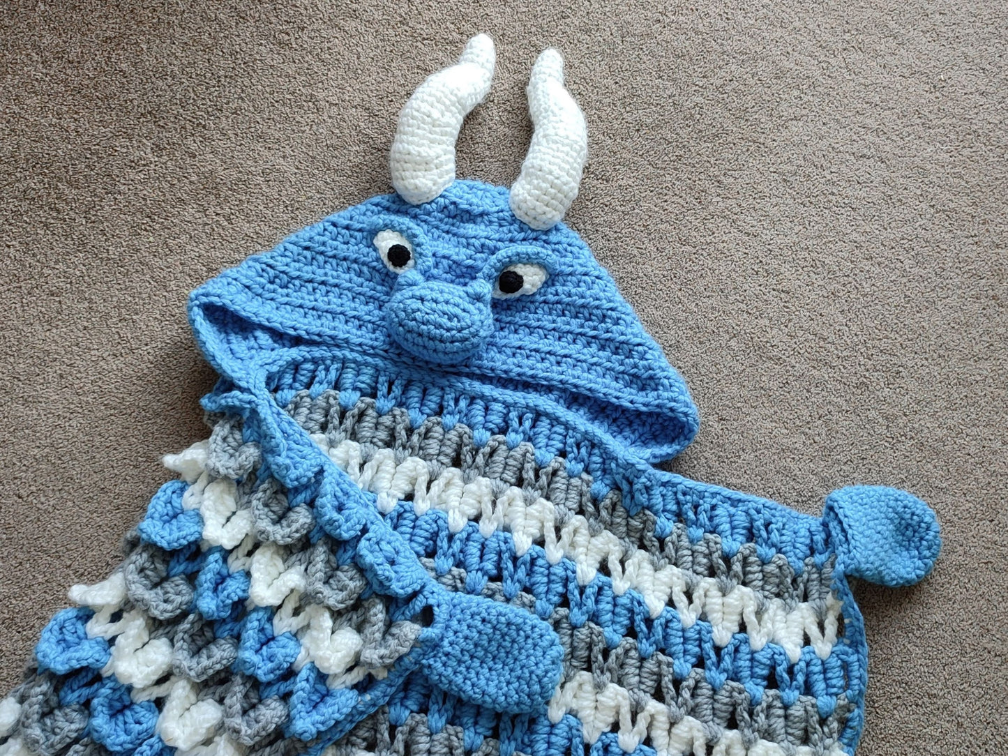 2in1 Hooded Ice Dragon Blanket Crochet Pattern | Kids Adults Dragon Afghan | Wearable Blanket Hoodie Birthday Gift Blanket Christmas Throw