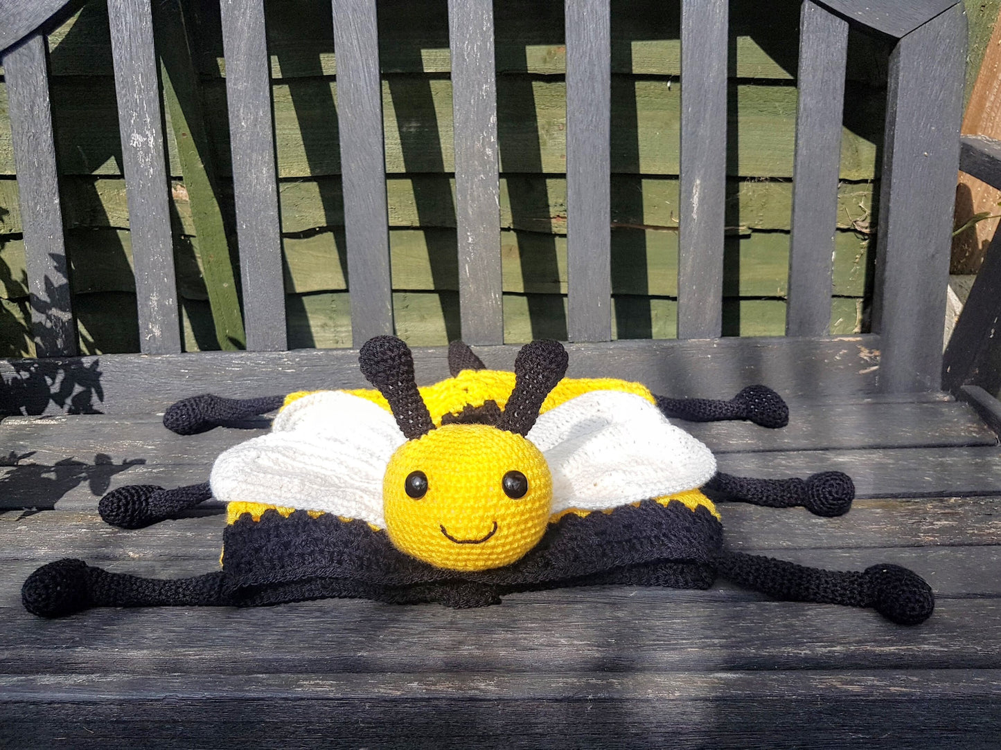 3in1 Happy Bee Folding Baby Blanket Toy Lovey Crochet Pattern - Baby Shower Gift Bee Keeper Present Nursery Decoration Cot Blanket