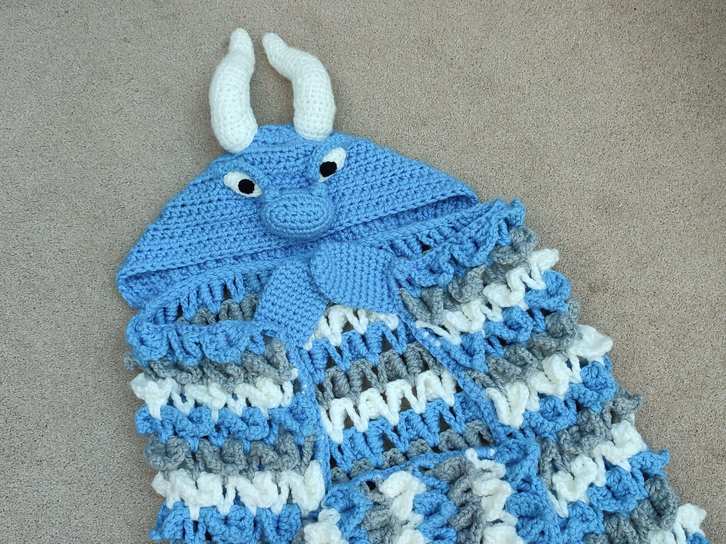 2in1 Hooded Ice Dragon Blanket Crochet Pattern | Kids Adults Dragon Afghan | Wearable Blanket Hoodie Birthday Gift Blanket Christmas Throw