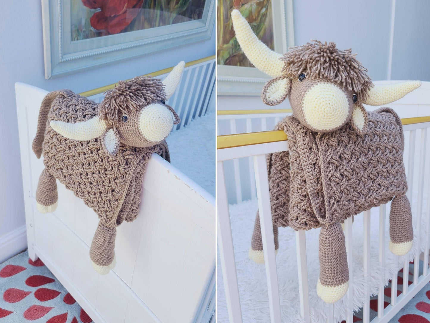 3in1 Highland Cow Folding Baby Blanket Crochet Pattern | Scottish Cow Blanket | Pram Crochet Blanket Toy Lovey | Baby Shower Gift | Birthday
