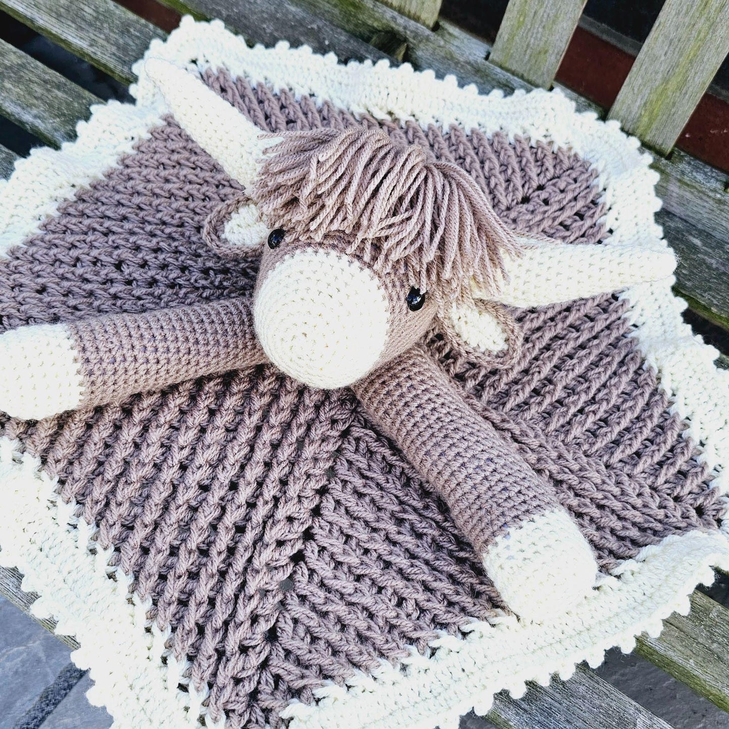 Highland Cow Baby Lovey Blanket Crochet Pattern | Scottish Cow Baby Shower Gift Farm Animals Cow Lovey Blankie For Baby Birthday Gift Baby