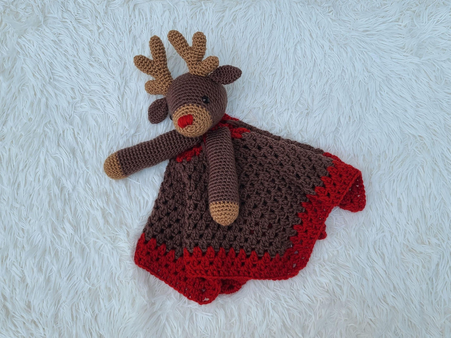 Rudolph Reindeer Baby Lovey Blanket Comforter Security Blanket Crochet Pattern - Baby Shower Gift Animal Lovey - Amigurumi Blankie For Baby