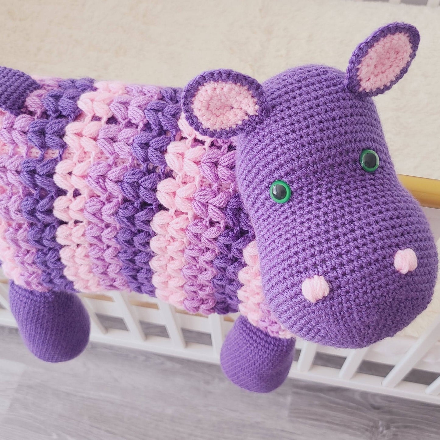 3in1 Safari Hippo Folding Baby Blanket Crochet Pattern | Amigurumi Hippo Blanket | Pram Crochet Blanket Toy Lovey Baby Shower Gift Birthday