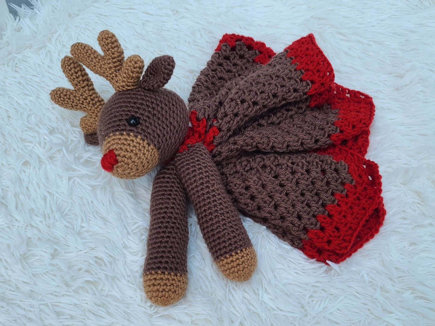 Rudolph Reindeer Baby Lovey Blanket Comforter Security Blanket Crochet Pattern - Baby Shower Gift Animal Lovey - Amigurumi Blankie For Baby