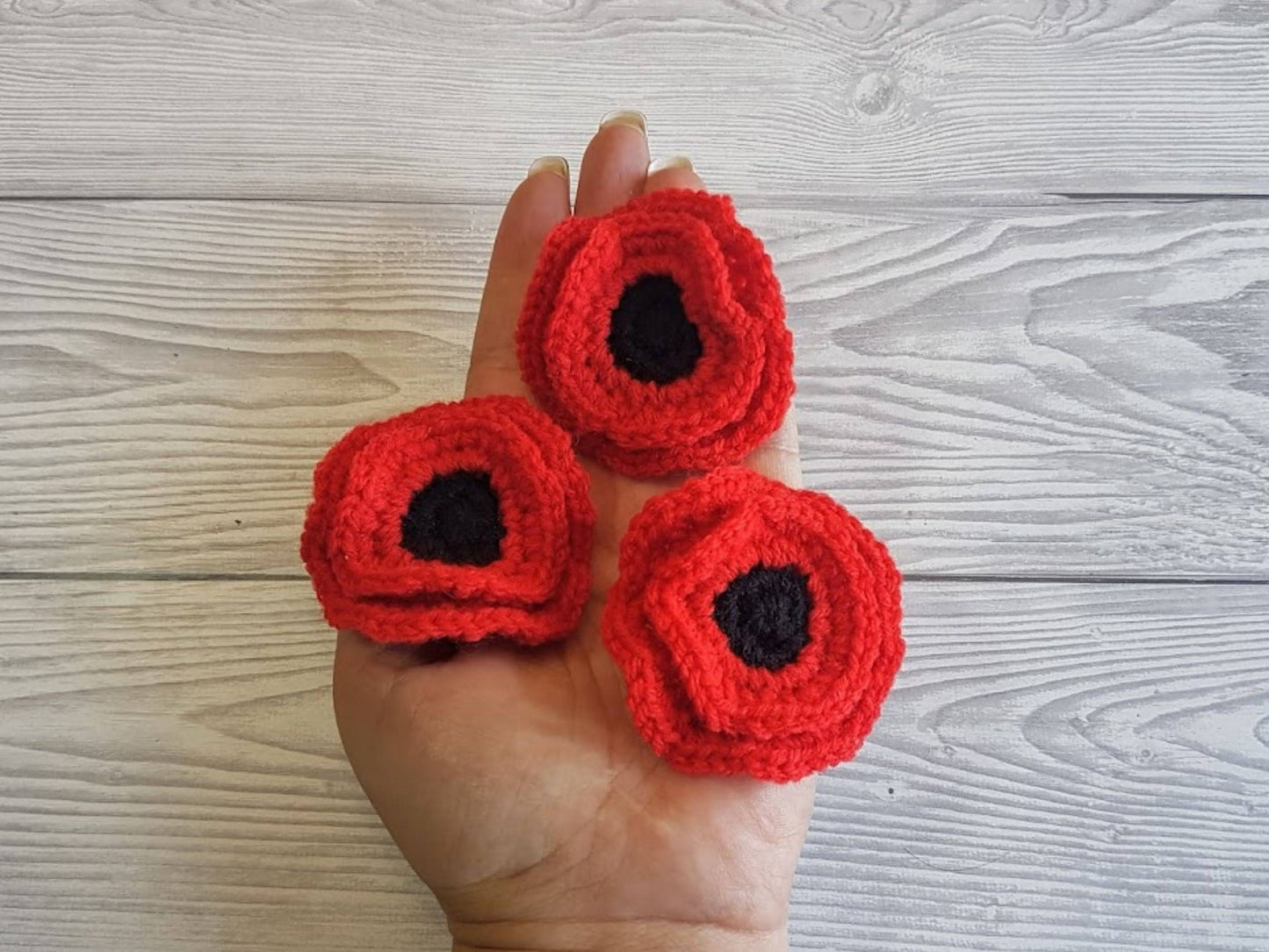 Bundle of 3 Poppy Flower Crochet Patterns | Poppy Brooch, Poppy Pin, Poppy Hair Tie - Easy Flower Applique For Blanket Hat Clothes Jewelry
