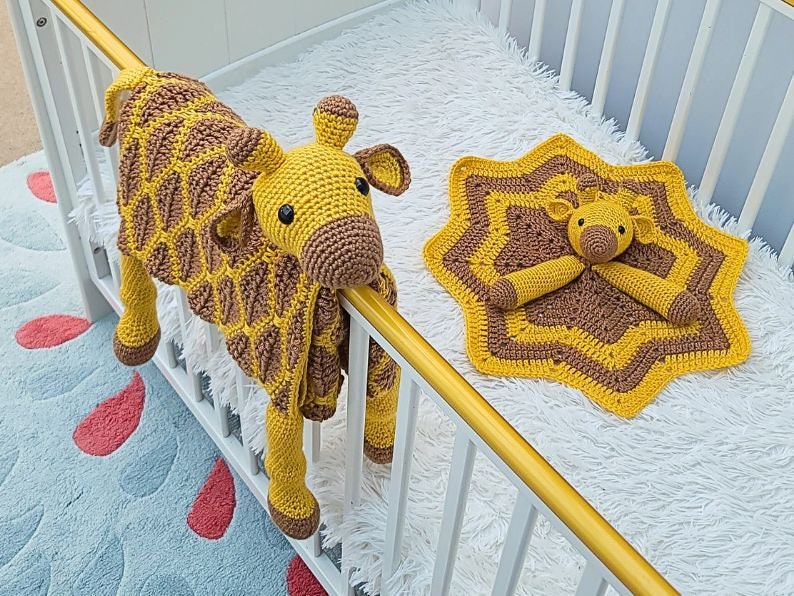 Giraffe Baby Blanket & Lovey Baby Shower Set CROCHET PATTERN | Giraffe Cot Blanket + Amigurumi Giraffe Comforter Pattern | Crochet Baby Gift