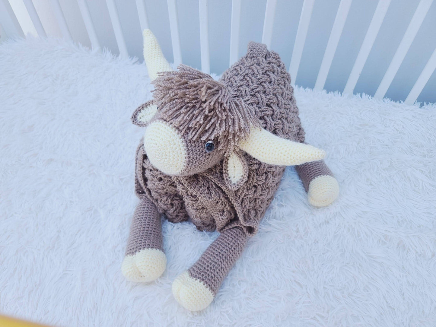 3in1 Highland Cow Folding Baby Blanket Crochet Pattern | Scottish Cow Blanket | Pram Crochet Blanket Toy Lovey | Baby Shower Gift | Birthday