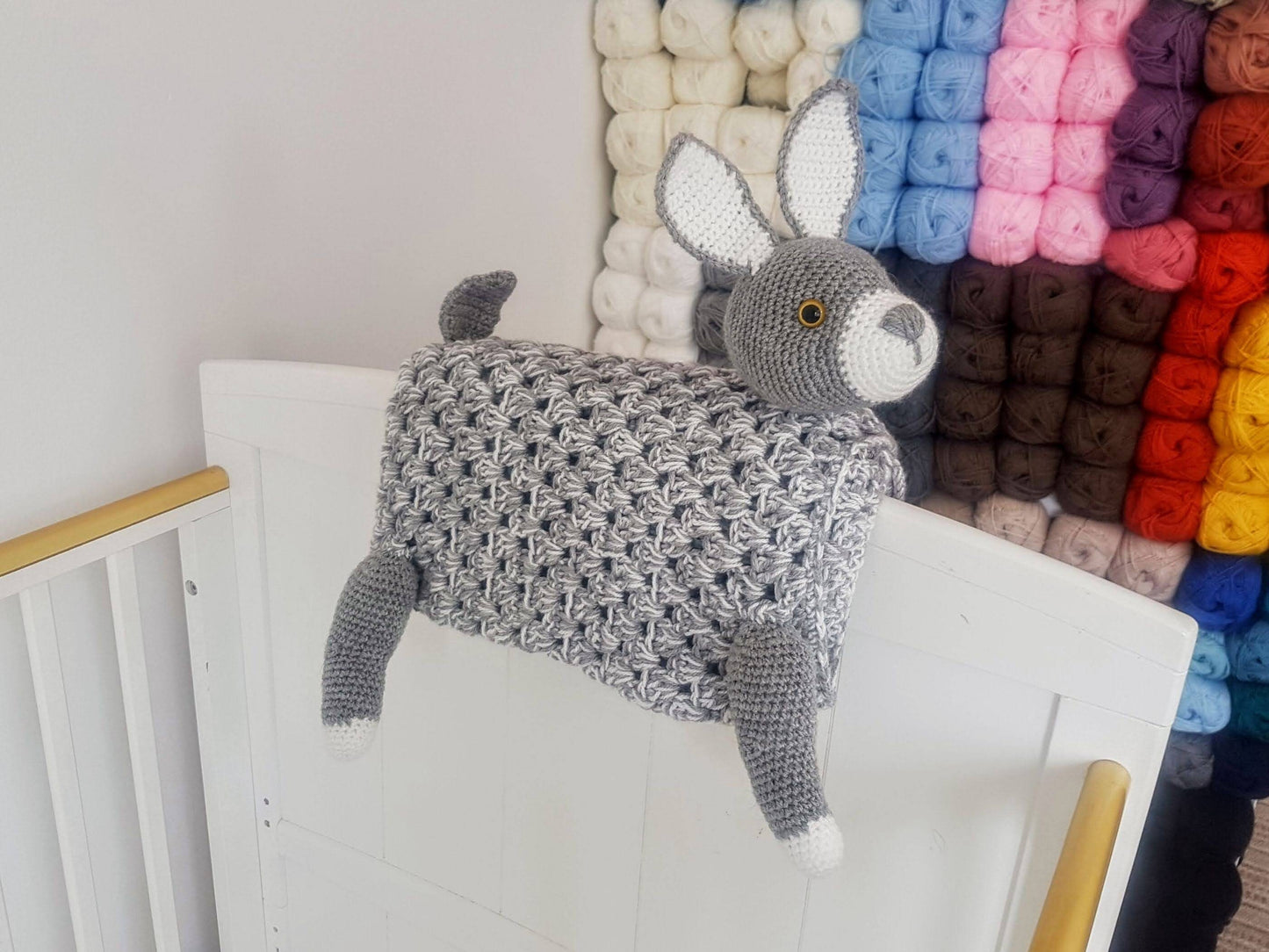 3in1 Woodland Bunny Baby Blanket Crochet Pattern | Bunny Rabbit Blanket Pram Toy Security Blanket Lovey Baby Shower Gift Boy Amigurumi Bunny