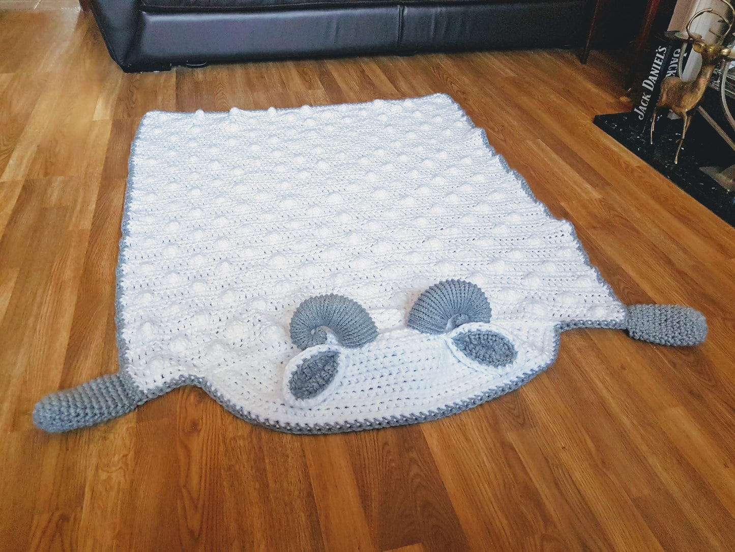 2 in 1 Hooded Ram Sheep Blanket in Adult and Child Sizes Crochet Pattern - Easter Spring Lamb Folding Blanket with Horns