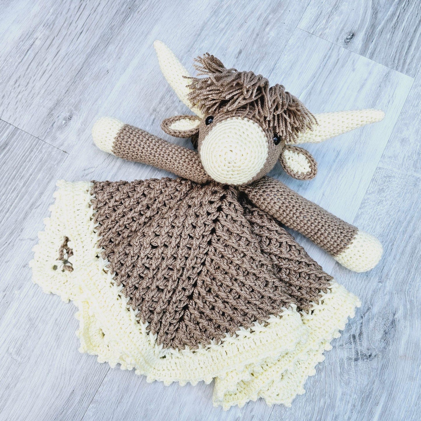 Highland Cow Baby Lovey Blanket Crochet Pattern | Scottish Cow Baby Shower Gift Farm Animals Cow Lovey Blankie For Baby Birthday Gift Baby