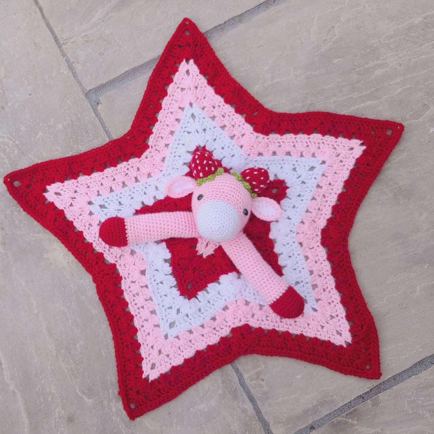 Strawberry Cow Baby Lovey Blanket Comforter Security Blanket Crochet Pattern | Baby Shower Gift - Farm Animals Cow Blanket Blankie For Baby