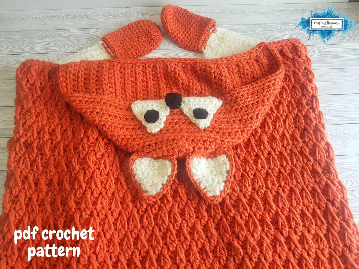 Woodland Fox Hooded Blanket For Adults & Kids Crochet Pattern | Animal Blanket With Hood | Wearable Blanket | Fox Blanket Child | Present