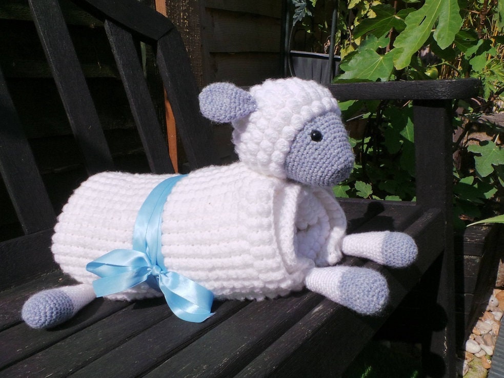 3in1 Cuddly Farm Sheep Folding Baby Blanket Crochet Pattern | Pram Toy Security Blanket Lovey | Lamb Baby Shower Gift For Boy & Girl Present