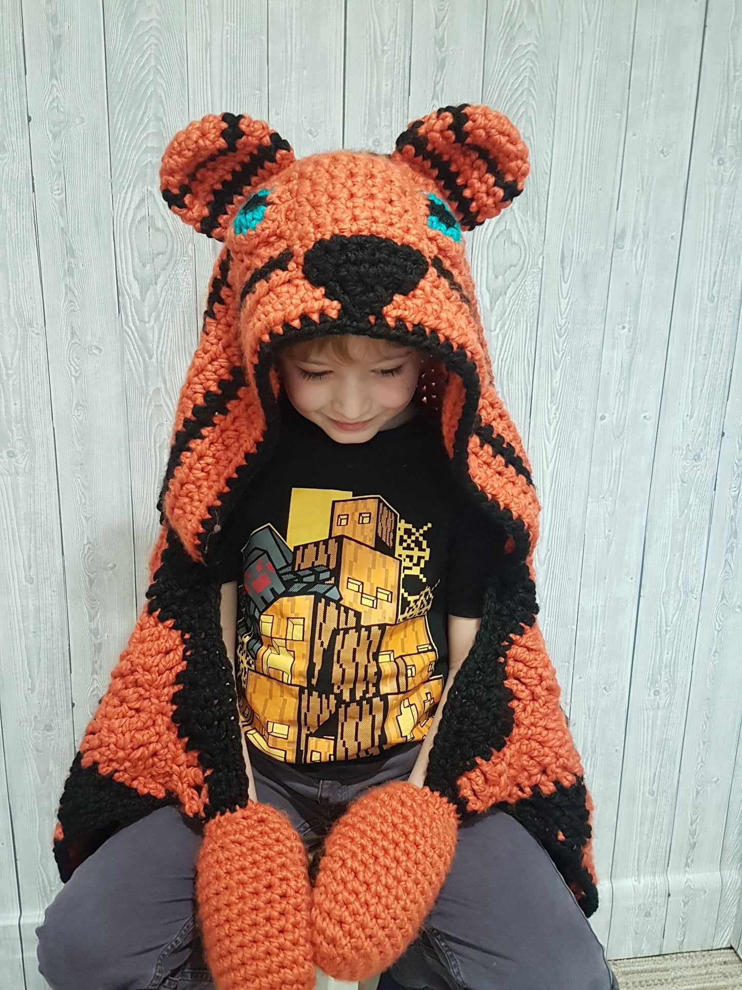 2in1 Safari Tiger Hooded Blanket Adult & Child Sizes CROCHET PATTERN | Animal Hooded Blanket | Wearable Blanket | Gift for Him Kids Blanket