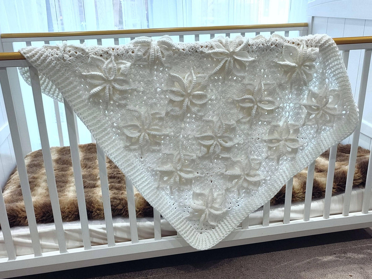White Poinsettia Afghan Blanket Lapghan Crochet Pattern | Flower Blanket Baby Shower Gift Granny Square Blanket Baby Gift Birthday Present
