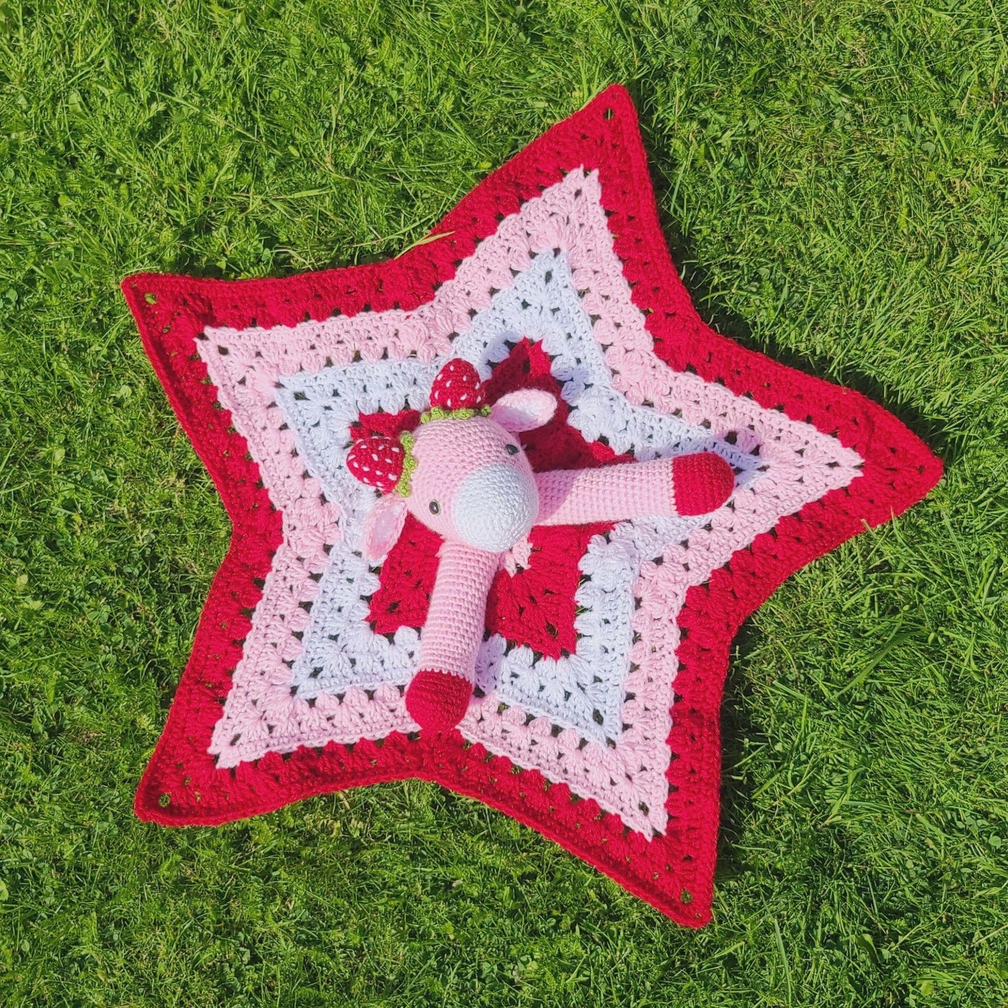 Strawberry Cow Baby Lovey Blanket Comforter Security Blanket Crochet Pattern | Baby Shower Gift - Farm Animals Cow Blanket Blankie For Baby