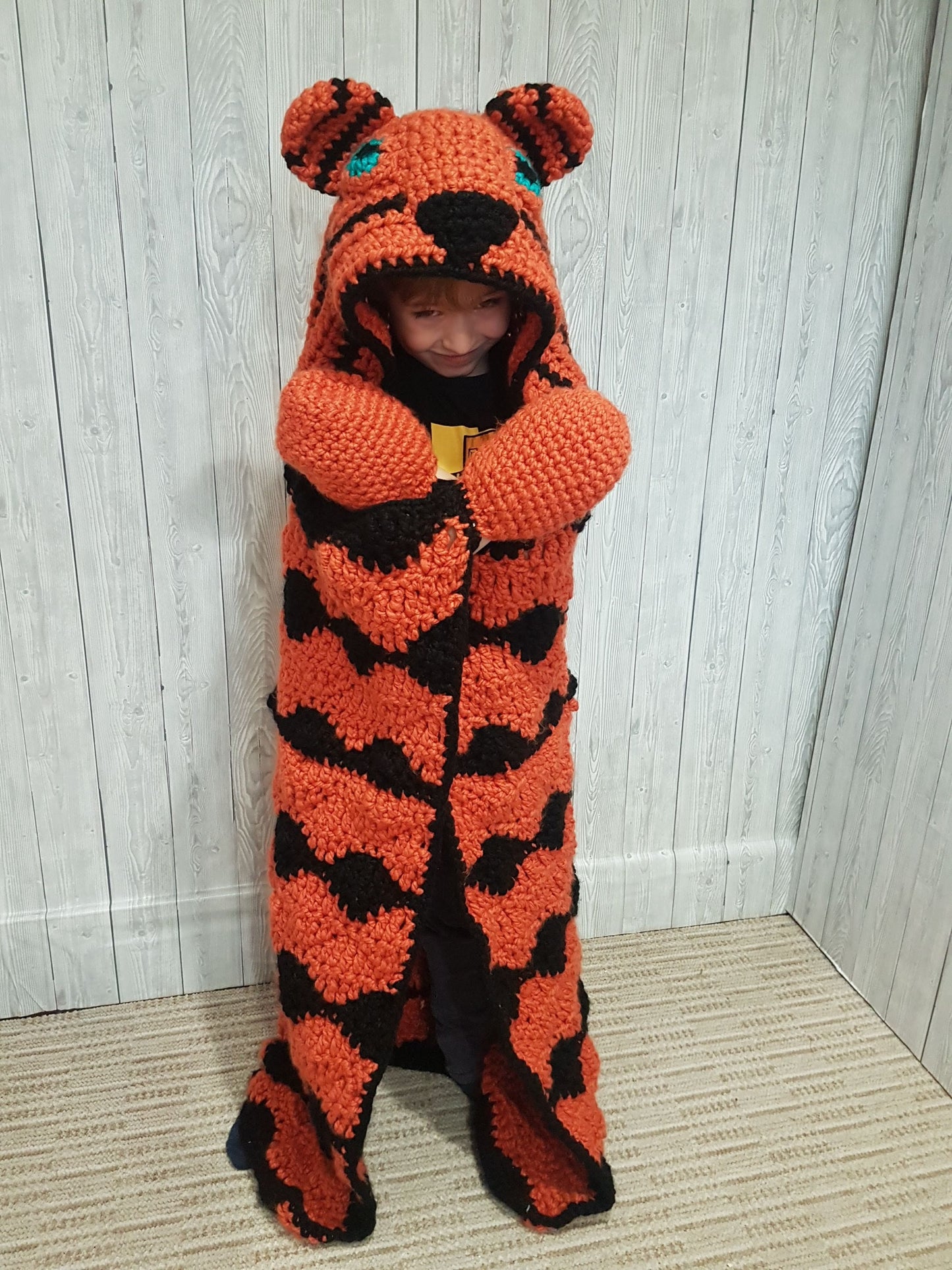 2in1 Safari Tiger Hooded Blanket Adult & Child Sizes CROCHET PATTERN | Animal Hooded Blanket | Wearable Blanket | Gift for Him Kids Blanket